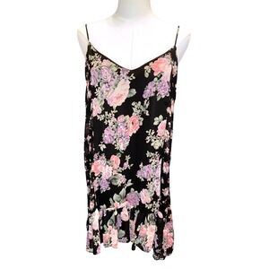 Coveted Clothing Black Floral‎ Ruffle Spaghetti Strap Dress Large NEW